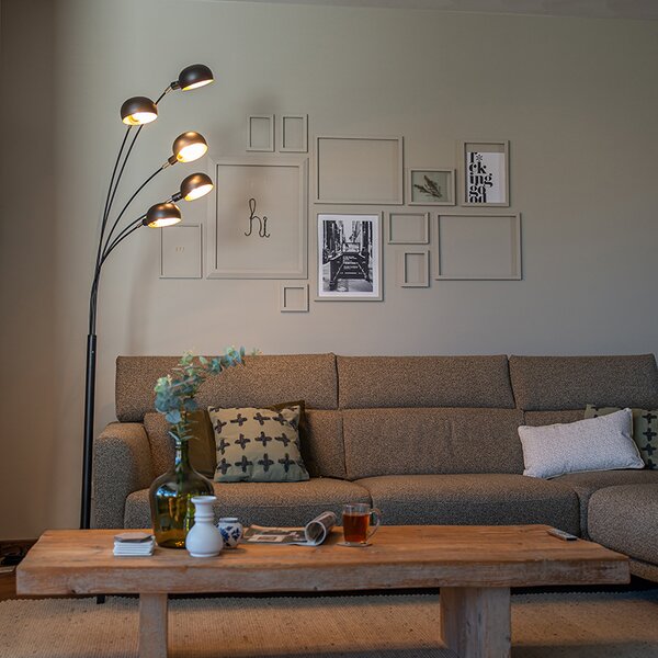 Lampada da terra di design nera 5 luci - Sixties