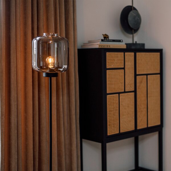 Lampada da terra di design nera con vetro fumé - Qara