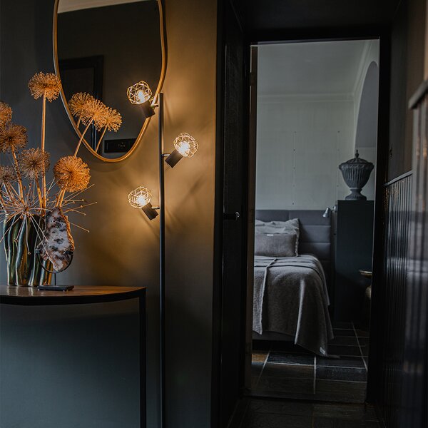 Lampada da terra di design nera con oro 3 luci orientabili - Mesh