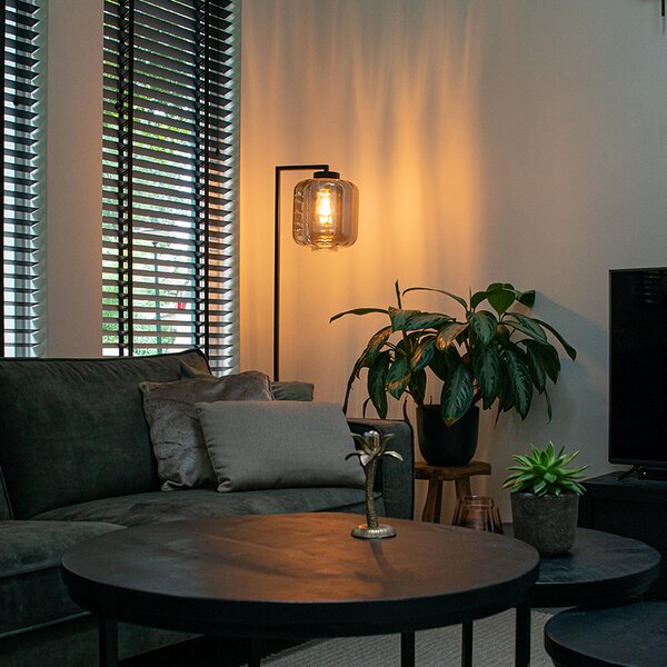 Lampada da terra di design nera con vetro fumé - Qara Down