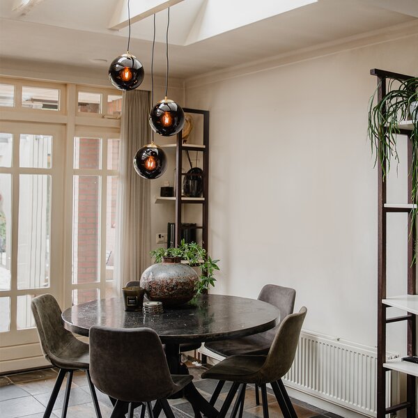 Lampada a sospensione smart ottone con vetro nero incl. 3 Wifi ST64 - Pallon