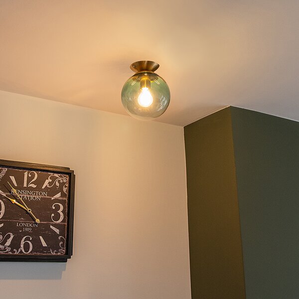 Plafoniera Art Déco in ottone con vetro verde - Pallon