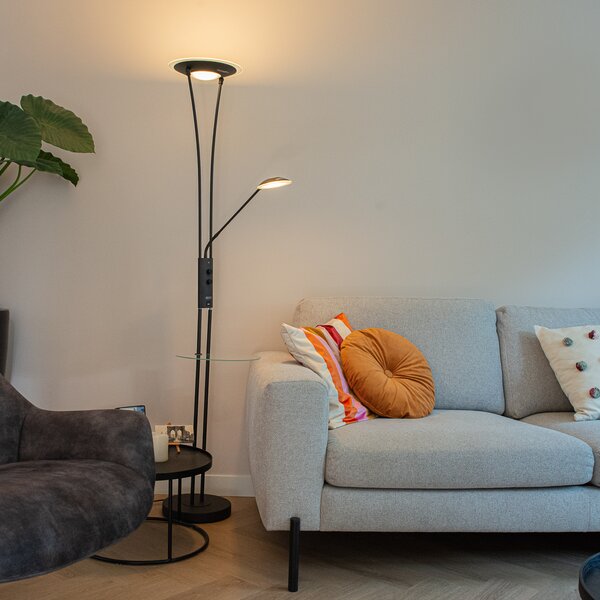 Lampada da terra nera con braccio da lettura con LED e porta USB - Sevilla