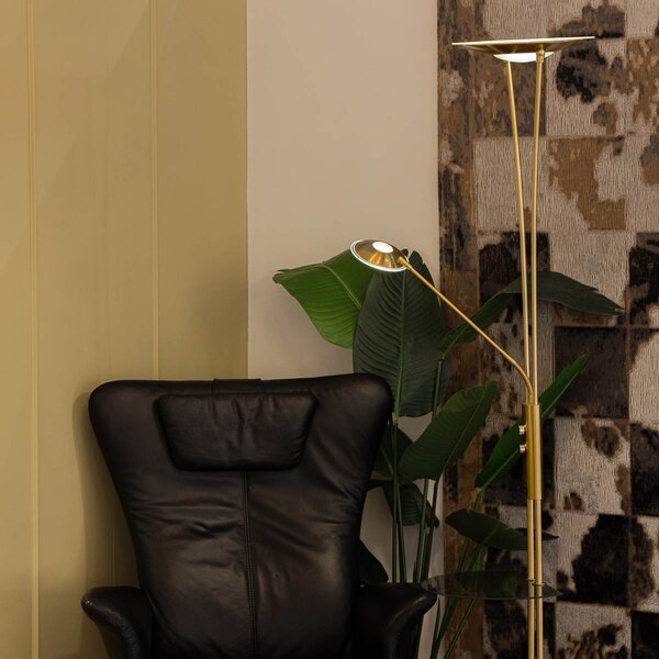 Lampada da terra dorata con luce da lettura incl. LED e porta USB - Sevilla