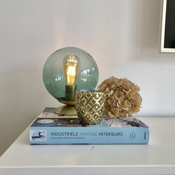 Lampada da tavolo Art Déco in ottone con vetro verde - Pallon