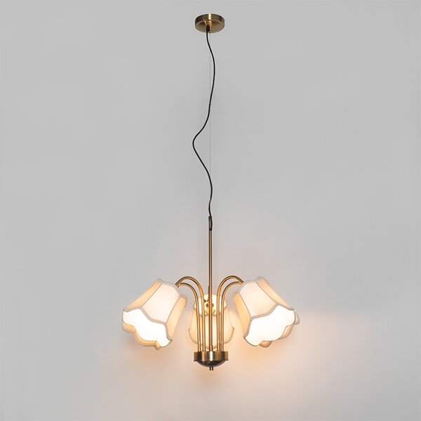 Lampada a sospensione classica in ottone con paralume bianco 5 luci - Nona