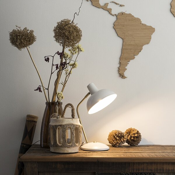 Lampada da tavolo retrò bianca con bronzo - Milou