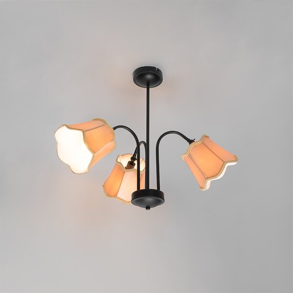 Plafoniera classica nera con paralume oro 3 luci - Nona