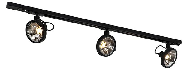 Sistema di illuminazione a binario moderno con 3 faretti neri monofase - Iconic Go