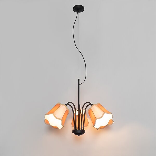 Lampada a sospensione classica nera con paralume dorato 5 luci - Nona