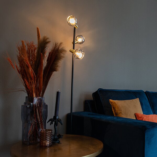 Lampada da terra Art Déco nera e oro con vetro fumé 3 luci - VIDRO