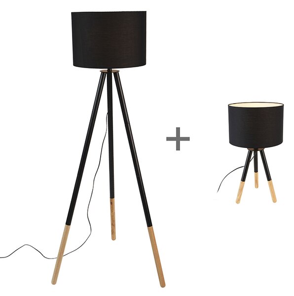 Set di lampada da tavolo e da terra con paralume nero - Pip