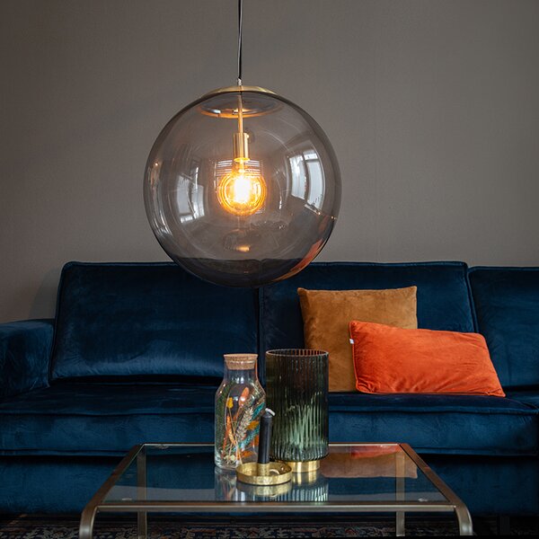 Lampada a sospensione moderna ottone con vetro fumé 50 cm - Ball
