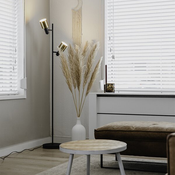 Lampada da terra intelligente nera con oro incl. 2 wifi A60 - Stijn
