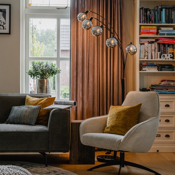 Lampada da terra di design nera con vetro fumé 5 luci - Sixties Marmo