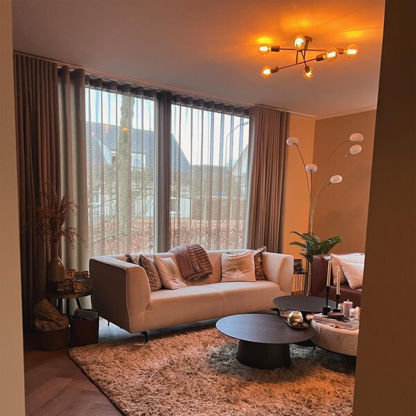 Lampada da terra di design in ottone con vetro opale 5 luci - Sixties Marmo