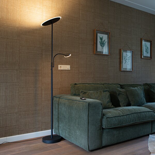 Lampada da terra moderna nera con LED dimmerabile e braccio di lettura - Strela