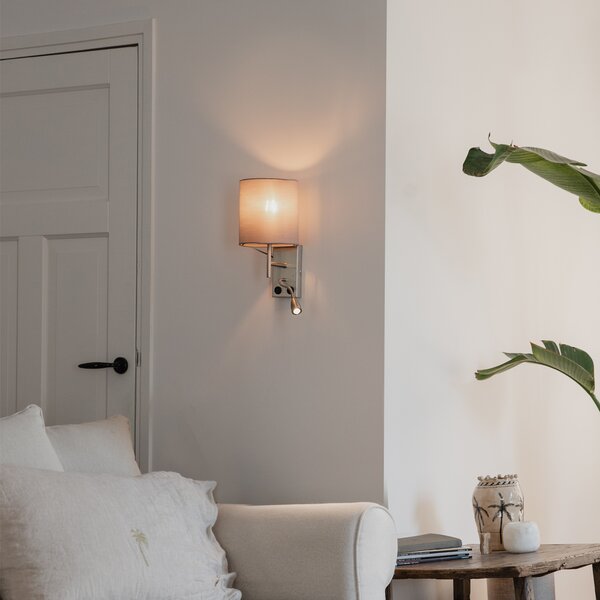 Applique moderna in acciaio con paralume in cotone grigio - Stacca