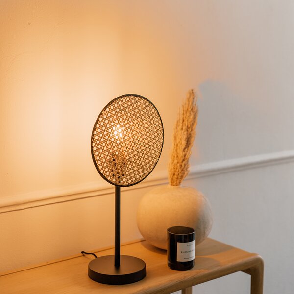 Lampada da tavolo rustica nera con rattan 25 cm - Kata