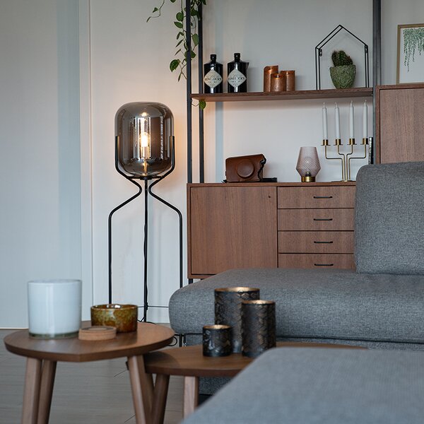 Lampada da terra di design nera con vetro fumé - Bliss