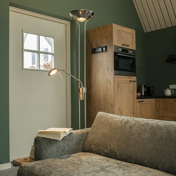 Lampada da terra in acciaio con lampada da lettura inclusa LED e dimmer - Diva 2