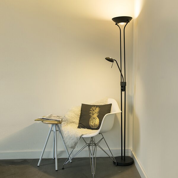 Lampada da terra nera con lampada da lettura con LED e dimmer - DIVA 2
