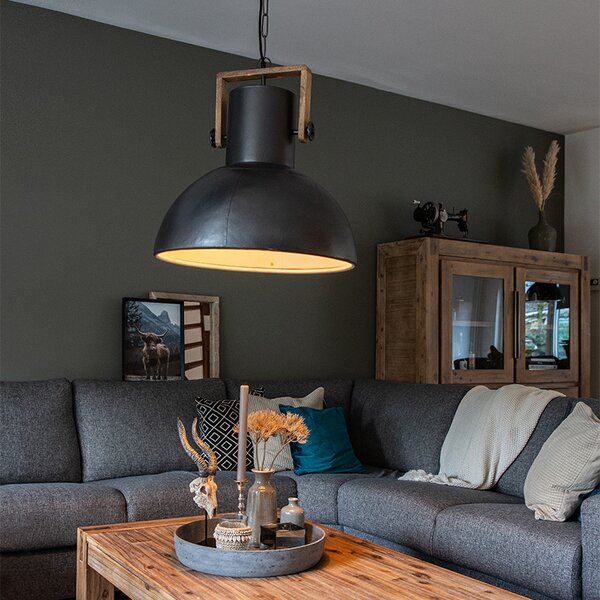 Lampada a sospensione industriale grigio scuro con legno di mango - Mangoes