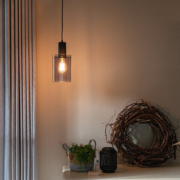 Lampada a sospensione vintage nera con vetro fumé - Vidra