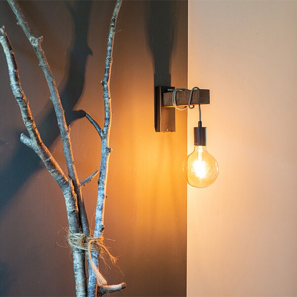 Lampada da parete industriale smart nera con legno incl. WiFi G95 - Gallow