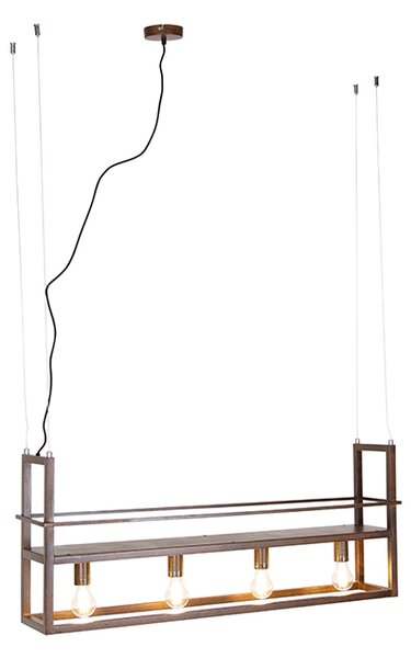 Lampada a sospensione industriale ruggine con mensola 4 luci - Cage Rack