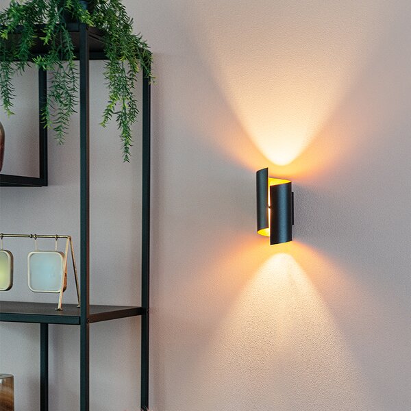 Lampada da parete Smart nera con interno oro incl. Wifi G9 - Faldo
