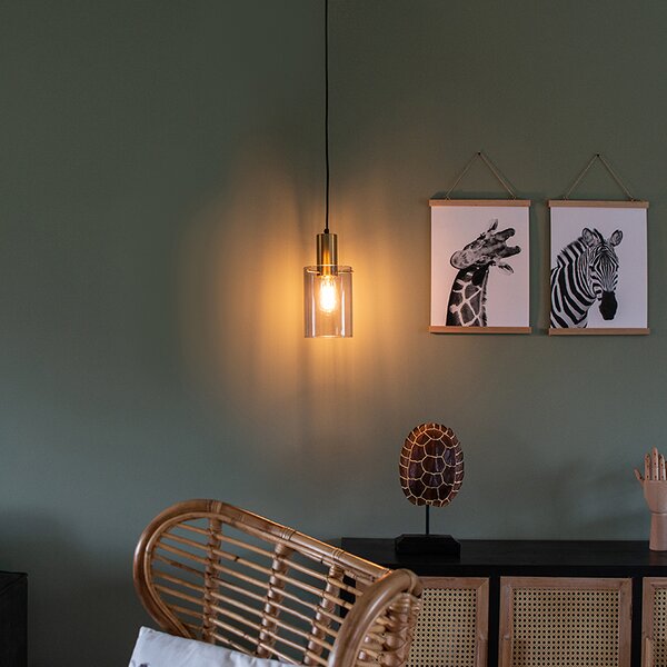 Lampadario vintage ottone con vetro fumé - VIDRA
