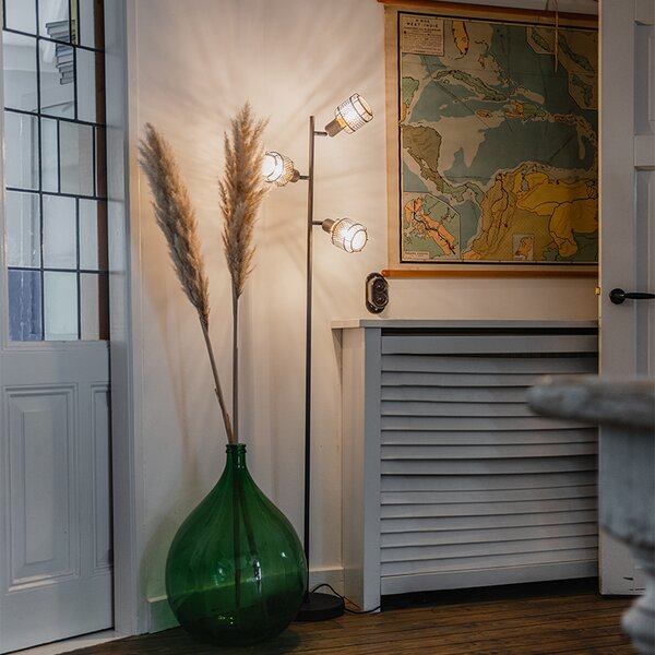Lampada da terra di design nera con oro 3 luci - Noud