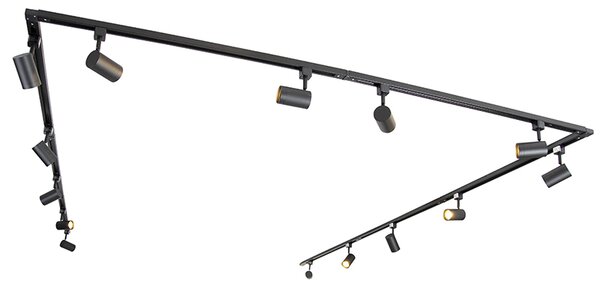 Sistema di illuminazione a binario moderno con 14 faretti neri monofase - Iconic Jeana