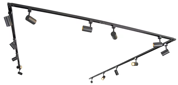 Sistema di illuminazione a binario moderno con 14 faretti neri monofase - Iconic Jeana