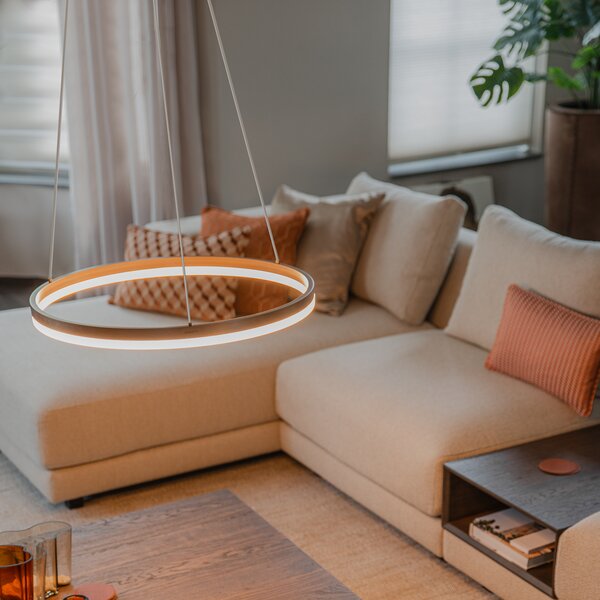 Lampada a sospensione bronzo scuro 60 cm incl. LED dimmerabile a 3 livelli - Anello