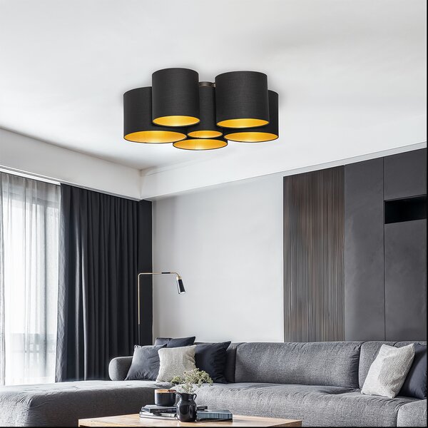 Plafoniera nera con interno dorato 6 luci - Multidrum