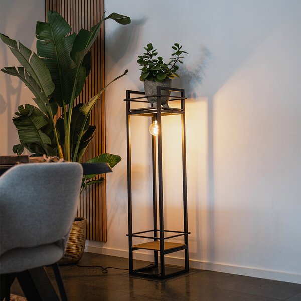 Lampada da terra industriale nera con legno - Cage Rack