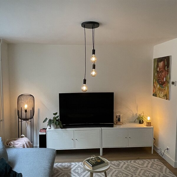 Lampada a sospensione industriale intelligente nera con WiFi G95 3 luci - Facil