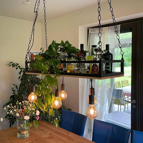 Lampada a sospensione intelligente nera con legno incl. 5 Wifi G95 - Shelf