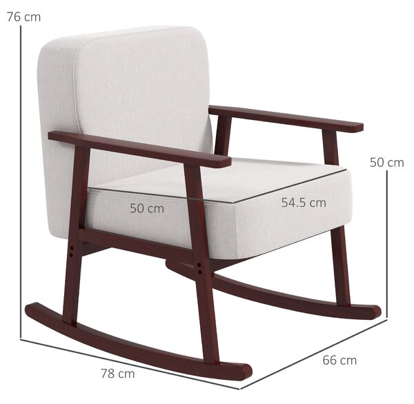 HOMCOM Poltrona a Dondolo in Tessuto Effetto Lino e Legno con Braccioli e Cuscini, 66x78x76 cm, Beige e Marrone|Aosom
