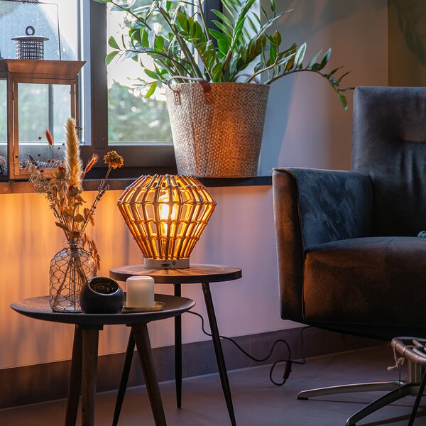 Lampada da tavolo rustica in bambù con bianco - Canna Diamond