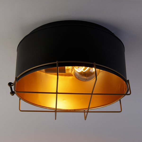Plafoniera industriale nera con oro 35 cm - Barril