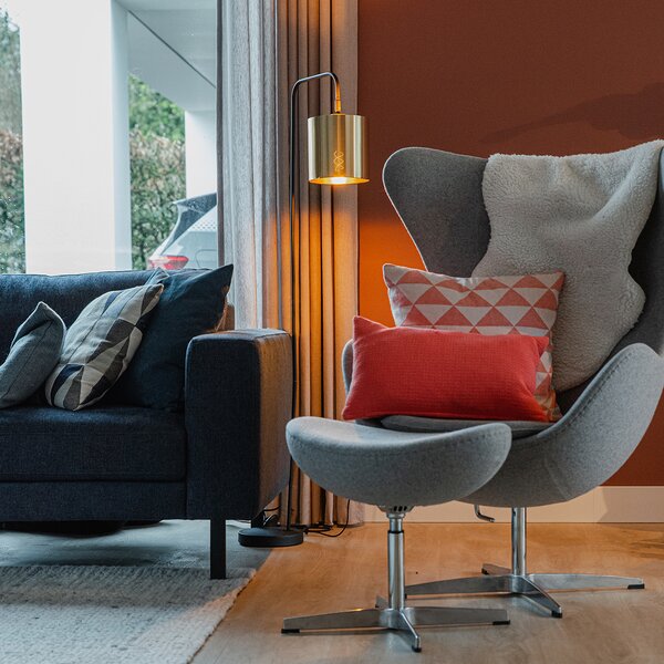 Lampada da terra moderna nera con oro - Lofty