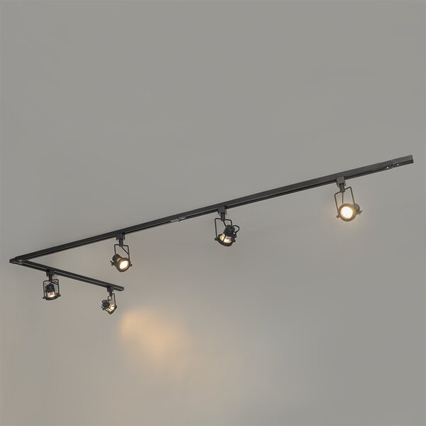 Sistema di illuminazione a binario moderno con 5 faretti nero 1 fase - Iconic Suplux