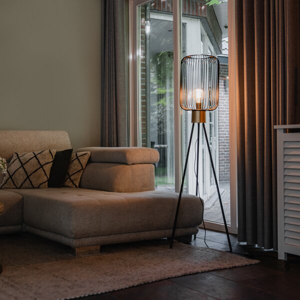 Lampada da terra di design nera con oro - Mayelle