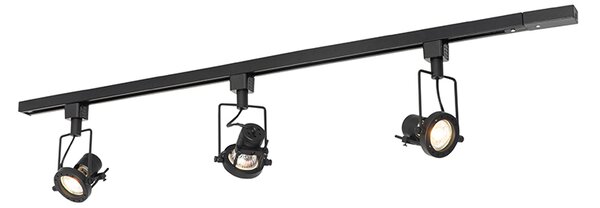 Sistema di illuminazione a binario moderno con 3 faretti neri monofase - Iconic Suplux