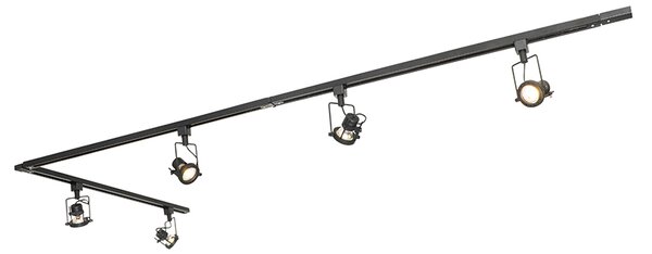 Sistema di illuminazione a binario moderno con 5 faretti nero 1 fase - Iconic Suplux