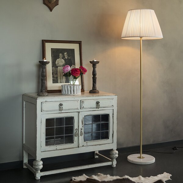 Lampada da terra retrò in ottone con paralume plissé crema 45 cm - Kaso