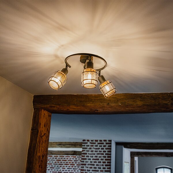 Plafoniera di design nera con oro 3 luci rotonda - Noud